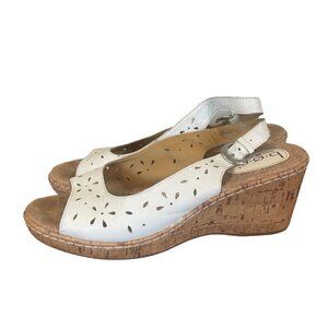 Born B.O.C ANDAYA White Leather Slingback Wedges Sandals C68001 Women 10/42M